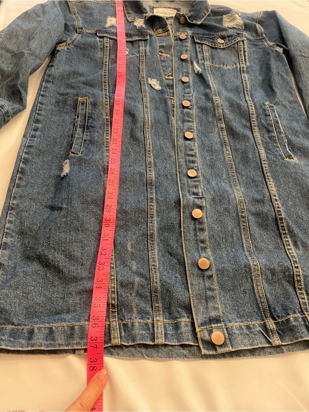 Women’s Long Denim Jacket Distressed Blue size large - Picture 8 of 13